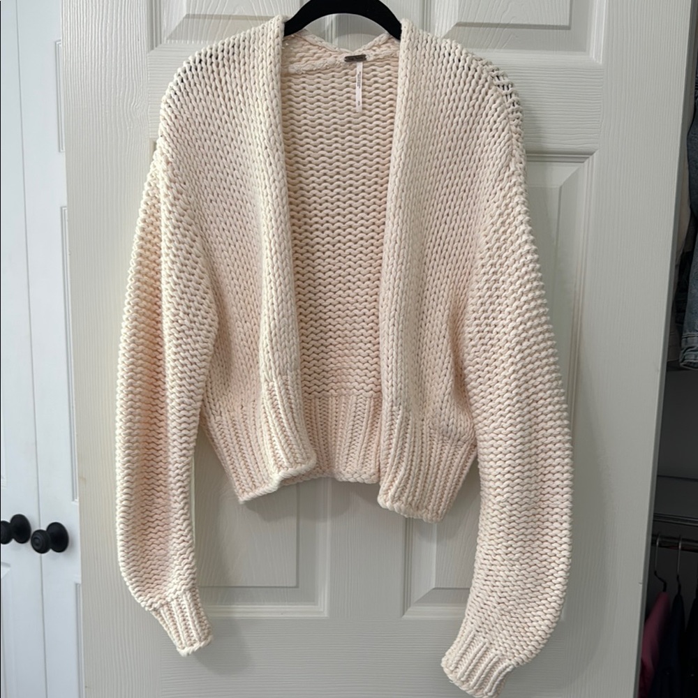 Free People Cream Chunky Knit Cardigan